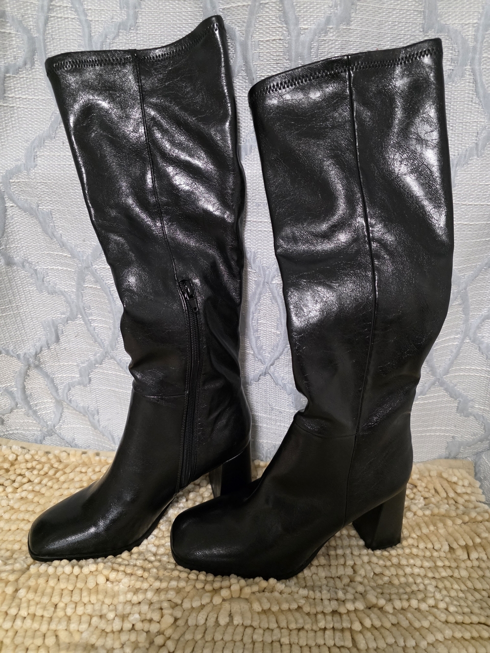 Black Knee-High Block Heel Boots